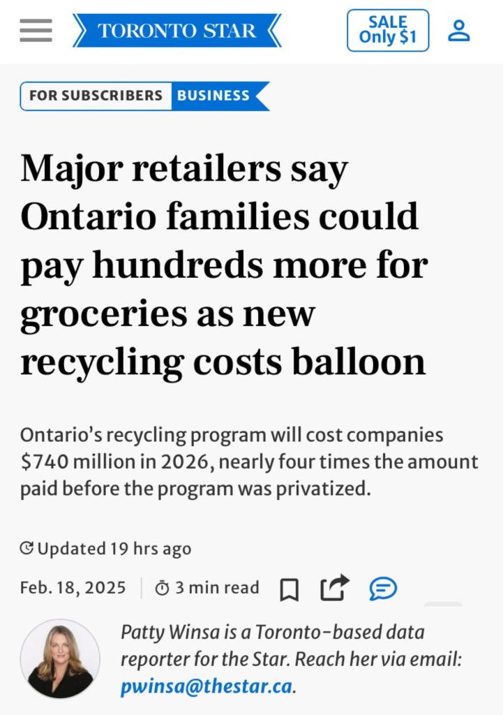 Toronto Star ON Blue Box article 19Feb2025